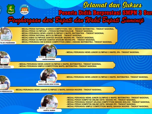 Siswa SMPN 3 Sumenep Meraih 68 Medali Kejuaraan. Siswa SMPN 3 Sumenep Meraih 68 Medali Kejuaraan.